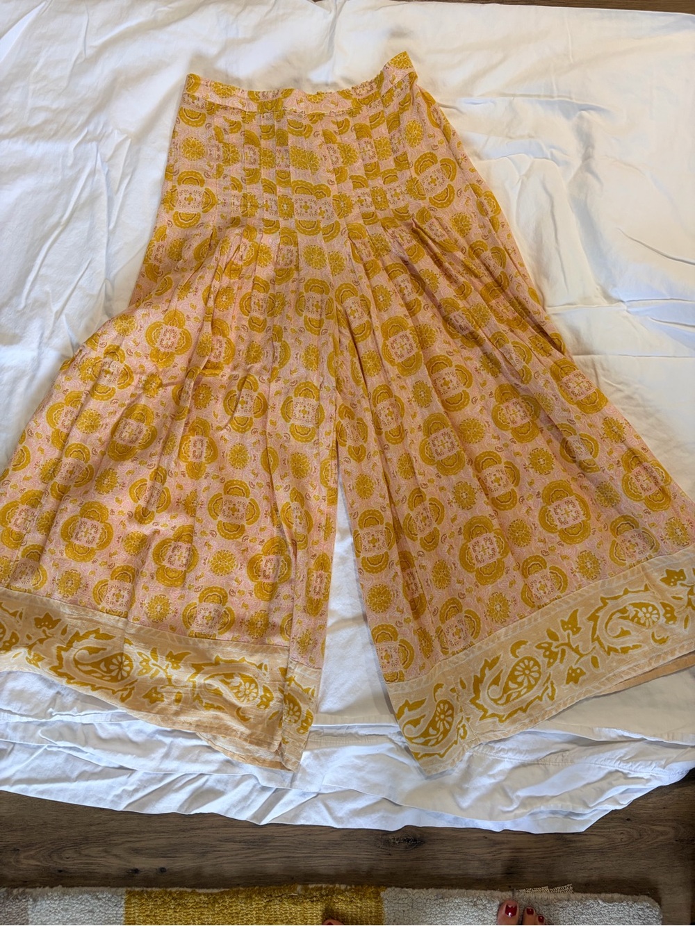 Boho Printed Wide-Leg Palazzo Pants in Pink & Mustard